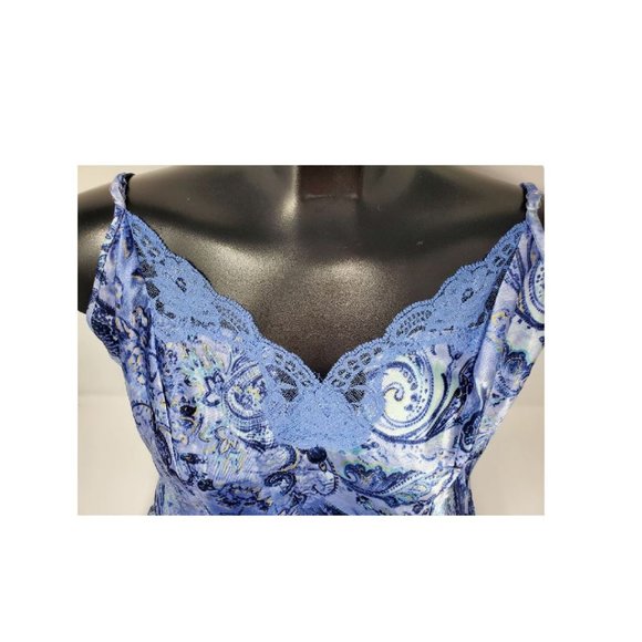 Blue & silver paisley silky CHEMISE slip Medium petite - Picture 5 of 9